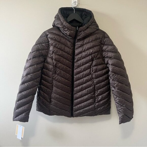NWT Michael Kors Chevron Logo Print Quilted Nylon Reversible Jacket Size L - Picture 7 of 16